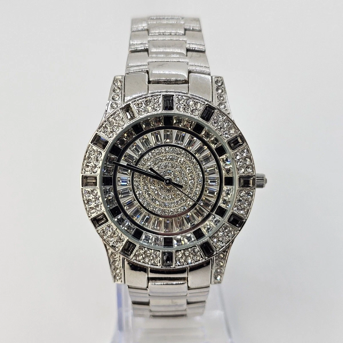 Victoria Wieck Crystal Watch Womens 39mm Silver Tone Bling New Battery 7.75\