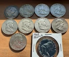 Lot of 10 90% Silver Franklin Half Dollars Various Date - US Coins - 3.6 Oz Sil