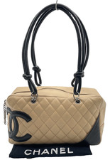 Auth Chanel CocoMark Cambon Ligne Leather Beige ToteBag Customized W/B NS030786