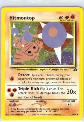 Hitmontop 3/75 Holo Rare Neo Discovery Pokemon Unlimited Holo Lightly Played