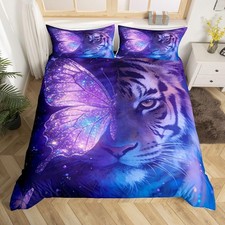 Tiger Bedding Set Butterfly Wild Animal Comforter Cover for Kids Boys Girls T...