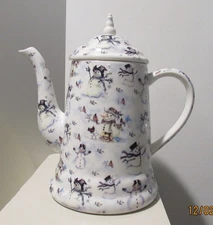 Grace Winter Ceramic Snowman/Cardinal Theme Tea/Coffee/Hot Chocolate 9" Pot NWOT