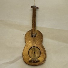 Vintage Wooden Guitar Style Christmas Ornament Handmade And Painted Taiwan 5  