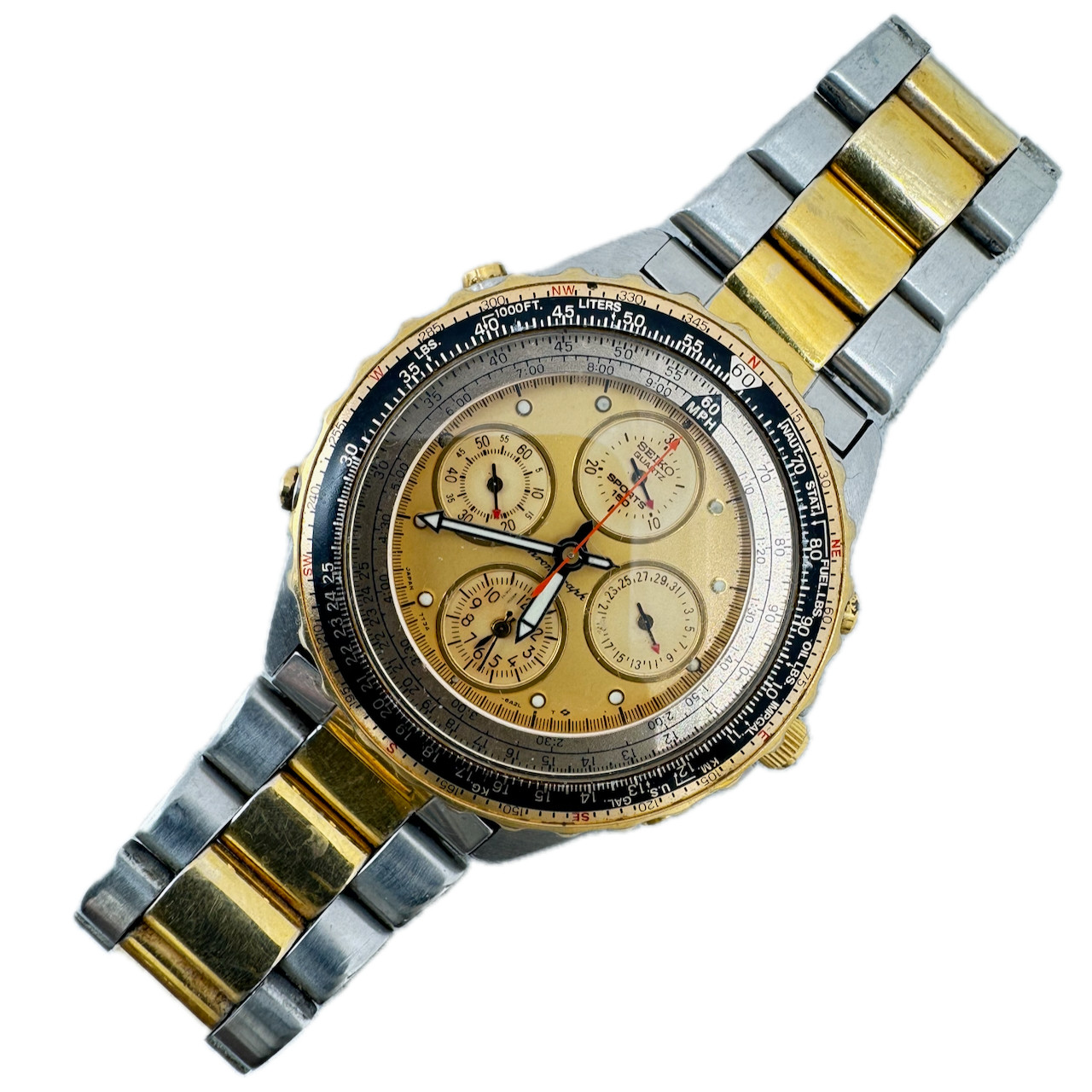 Vintage 40mm Seiko 7T34-6A00 Flightmaster Men's Quartz Chronograph Wristwatch