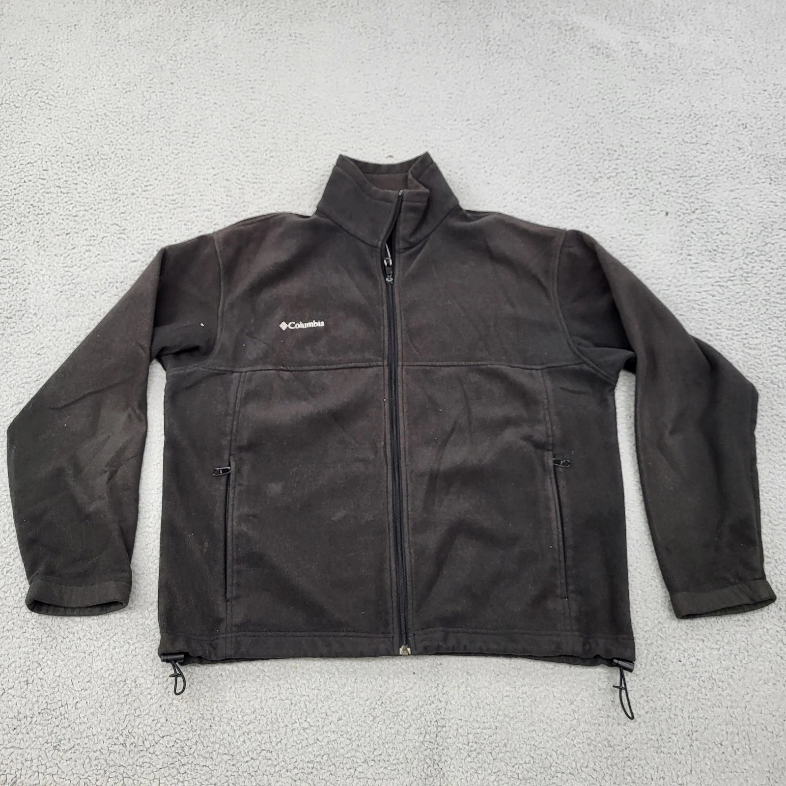 Columbia Fleece Jacket Mens Large Black Embroidery Full Zip Pockets