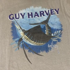 Guy Harvey Shirt Mens 2XL Brown Marlin Fishing Graphic Short Sleeve Cotton