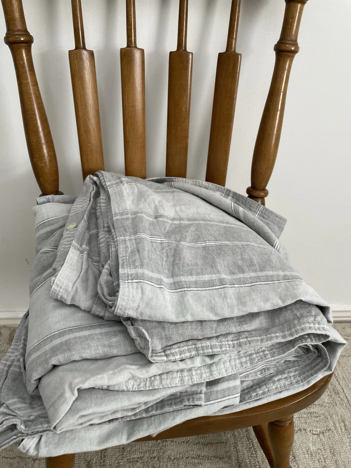 Ralph Lauren Oakview Striped King Duvet Cover Set 3pc Pewter Graphite Gray - Image 3 of 4