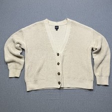Gap Cozy Button Front Cardigan Sweater Size Small Cream Cotton Ribbed Preppy