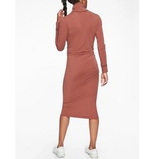 Athleta Women's XS Turtleneck Long Sleeve Ruched Midi Dress Brown