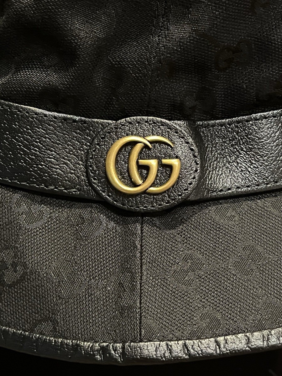 AUTHENTIC Gucci Dark Gray Bucket Hat with Gold Detail AUTHENTIC GUCCI BUCKET HAT LEATHER CANV GOLD BRASS GG SIZE  main image 3
