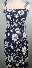 Puanani Dress Hawaiin Smock Sundress Royal Blue White Floral S Womens Beach