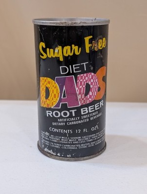 Vintage Diet Dad's Root Beer Flat Top Can 12oz Sugar Free Black Label   Opened