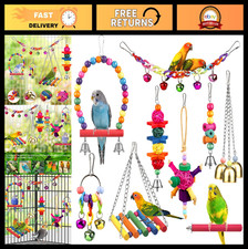 Colorful Bird Toys for Conures - Ladder Hammock, Perch Stand, Chewing Toys  Bel