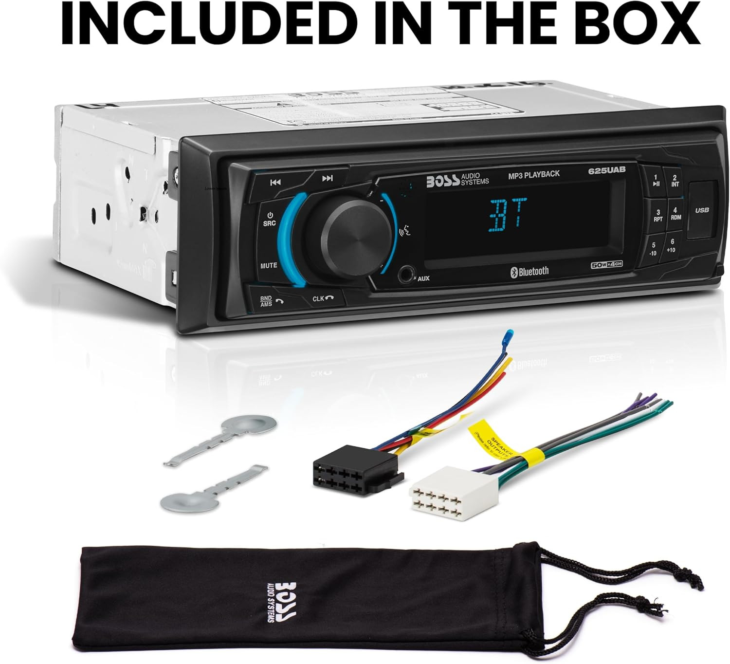 BOSS Audio Systems 625UAB Single DIN Car Stereo with Bluetooth - No CD DVD Playe