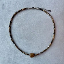 FACETED TIGER’S EYE & Jasper Necklace 17.5” Stainless Steel Chocolate Brown