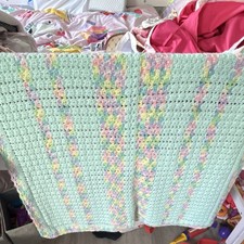 Handmade Crochet Striped Sofa Throw Mint Pastel Multicolor Blanket for Kids