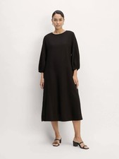Everlane Women’s Black The Linen A Line Midi Dress with Balloon Sleeves NWT US 4
