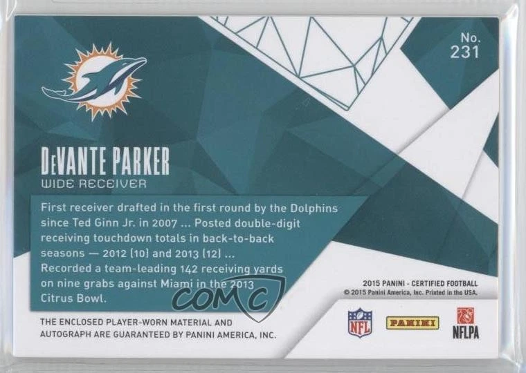 2015 Certified Freshman Fabric Mirror Gold /25 Devante Parker Rookie Auto RC - Image 2 of 2
