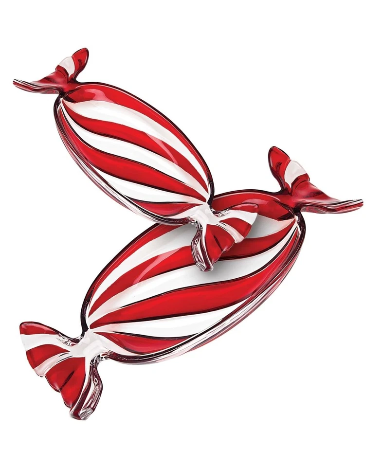 Godinger Red Peppermint Wrapper Trays, Candy-Shaped Glass Serving Dish, - Image 2 of 3