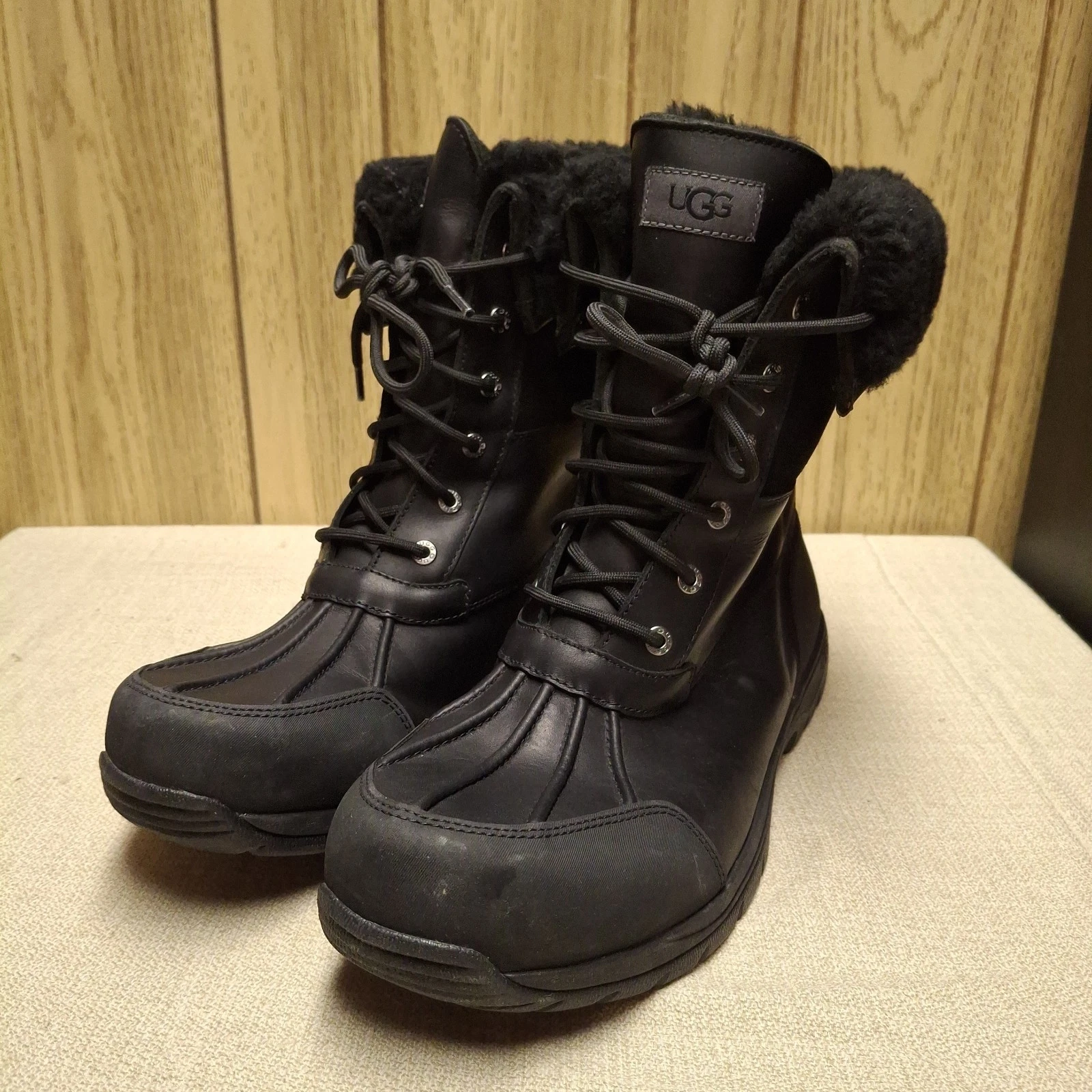 UGG BUTTE BLACK WATERPROOF LEATHER WINTER SNOW MEN'S BOOTS SIZE US Sz 14