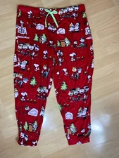 Peanuts Womens Pajama Pants Snoopy and Friends Christmas XL 16-18 Red Drawstring