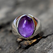 Natural Amethyst Cab Gemstone 925 Sterling Silver February Birthstone Gift Ring