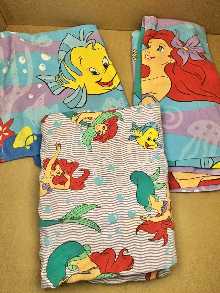 Vintage Disney Little Mermaid Double sheet Flat Fitted, Pillowcase 3pc  Set 90s