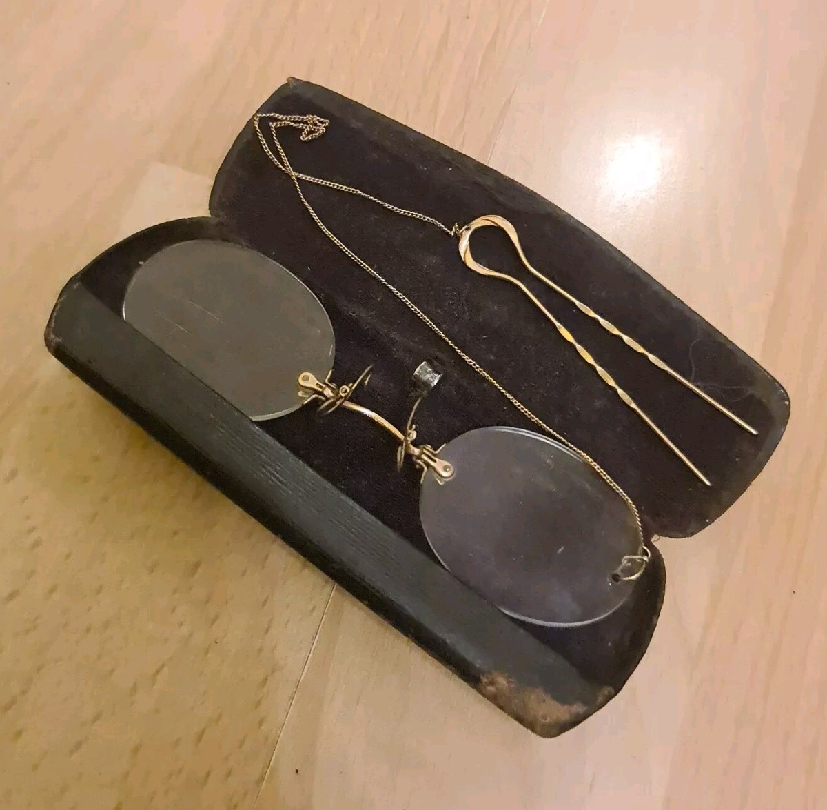 オーダー専用 Antique Pince-Nez Spectacles 12K Yellow Gold Frame + Original Case