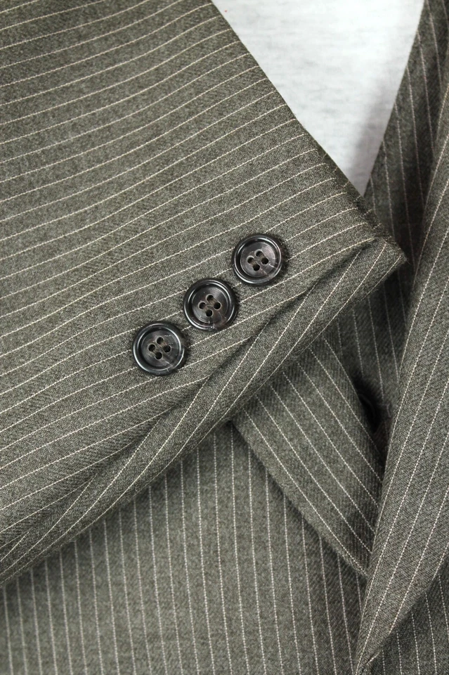 Traje Vintage 3 Piezas 42R 3x29 Gris Rayas Blazer Chaleco Pantalones Mezcla Lana Traje Foto 3 de 4