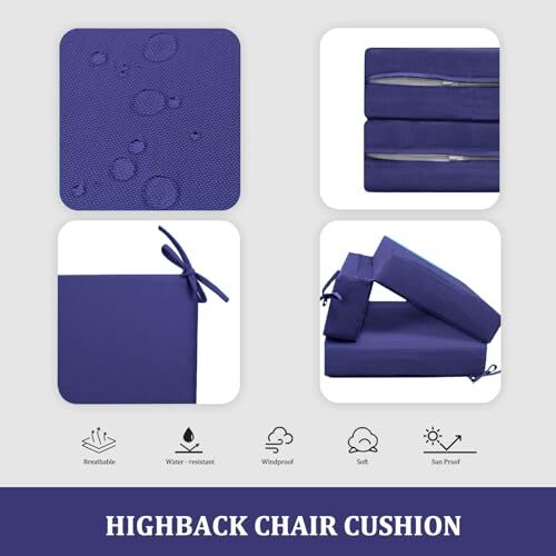 Outdoor High Back Chair Cushion,Water Resistant Tufted 44x21x4 Inch