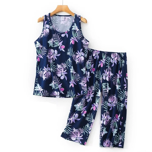 Womens Capri Set Sleepwear Soft Pajamas Sleep Nightshirts Print Cotton Nightwear - Bild 6 von 27