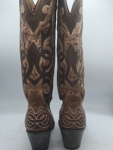 Sterling River Tan and Brown Womens Tall Cowboy Boots With Silver Studs Size 9B - Picture 8 of 8