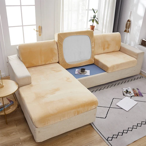 Velvet Sofa Seat Cushion Cover Thick Solid Soft Stretch Sofa Plush Slipcovers - Picture 7 of 15