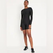 NWT Old Navy Powersoft Long Sleeve One-Piece Bodysuit Women s Size Medium Black