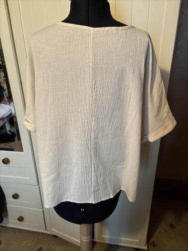 Cream Pure Cotton Short Sleeve Relaxed Oversized Ladies Blouse Top Size L NEW - Picture 8 of 9