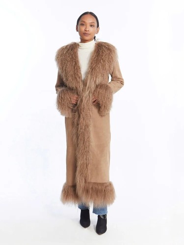 Mongolian Faux Fur Coat, long Faux Fur Coat Mongolian Long Fur and Suede - Picture 16 of 23