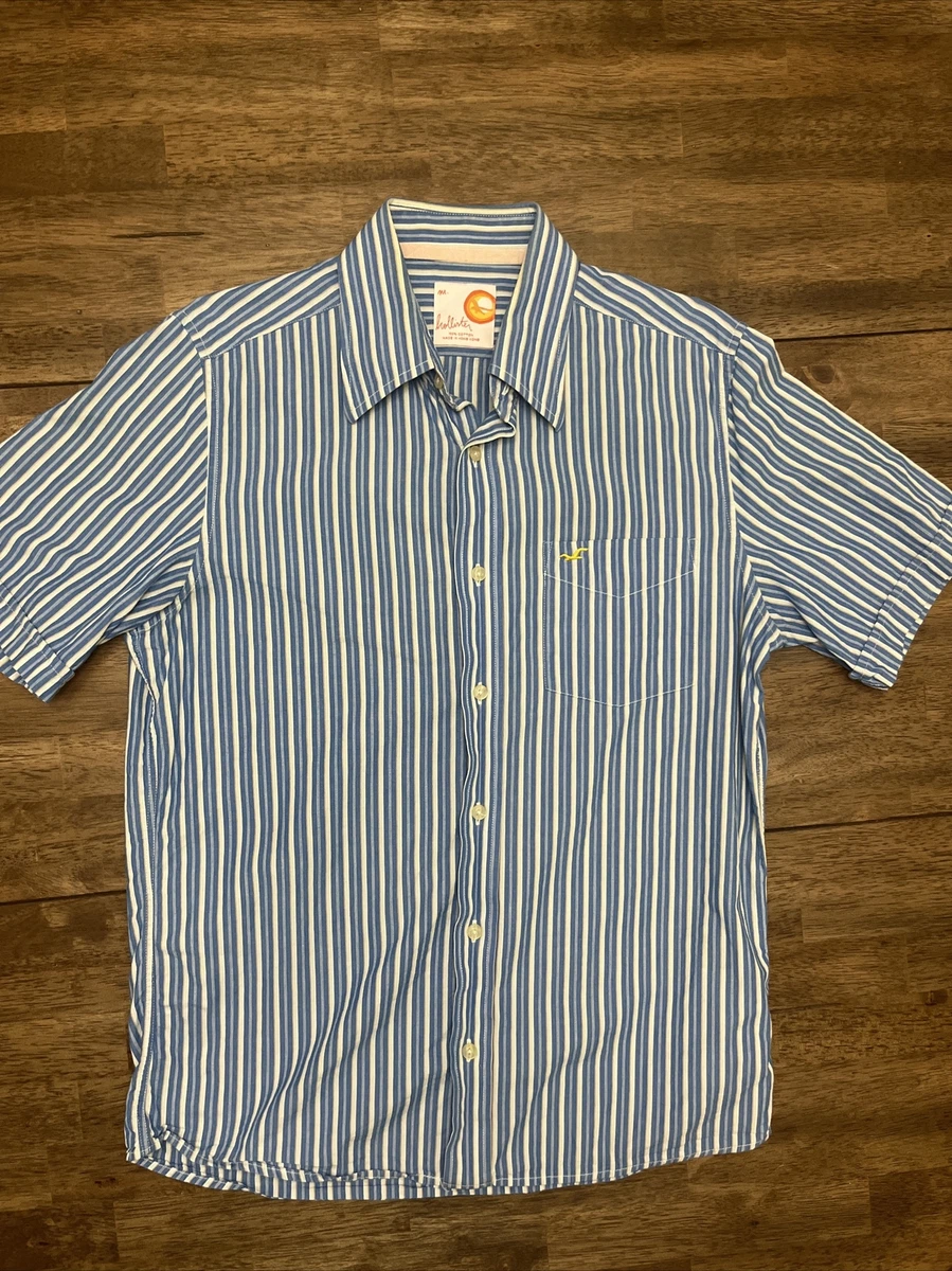 Hollister Mens Blue White Yellow Striped Button Shirt Medium NWOT NEW 