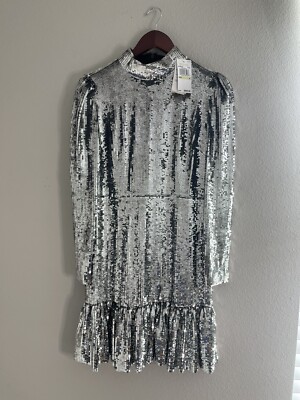 michael kors dress silver Michael Kors Collection Sequin Sheath Midi Dress | Silver