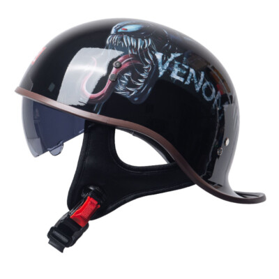 Half Motorbike Beanie Helmet Cap Skid Scooter Chopper Helmet +Sun Visor DOT