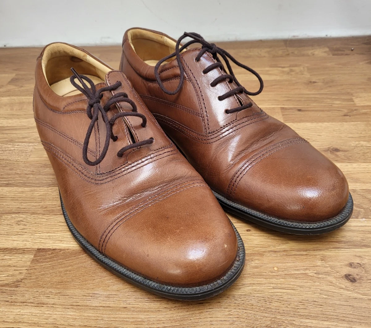 Scarpe Oxford Clarks vintage da uomo taglia 8 extra larghe in pelle marrone stringate