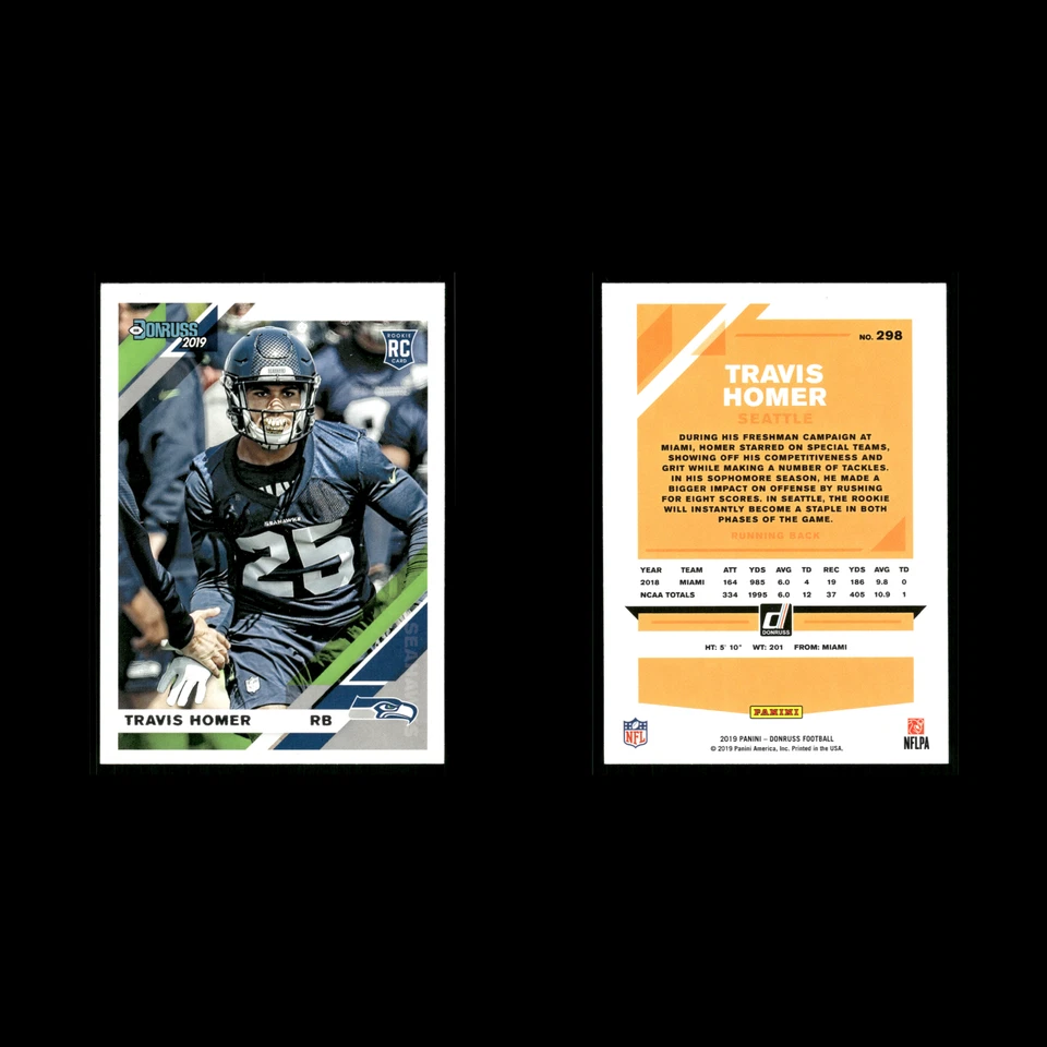 Travis Homer Rookie #298 2019 Donruss Seattle Seahawks Football Card NFL - Image 3 of 3