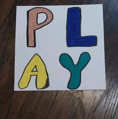 GAT Nursery PAINTING {  PLAY } Word Art WHIMSICAL PAINTING  Kids Room  8x8