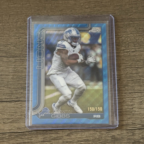 Topps 2025 Chrome Jahmyr Gibbs Lions #101 Blue Parallel /150 BOOKEND