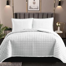 3 Piece Quilted Bedspread Set Embossed Coverlet Bedding Throw Single Double King