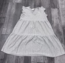 Anthropologie Caution To The Wind Dress Gray Cream Ruffle Cap Medium Cottage Tea