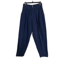 Vintage Esprit Sport Pleated High Waist Cotton Trousers Navy Blue Modern Size S