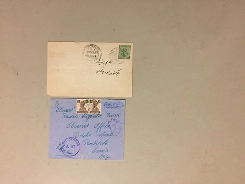 Two India old covers:one double censored,one 1927 with printed writing