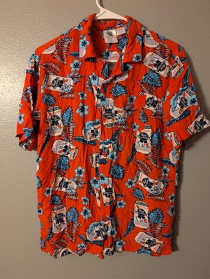 Pabst Blue Ribbon PBR Small Red Rayon Hawaiian Shirt Beer Tropical Mad Engine
