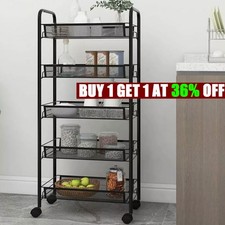 5 Tier Metal Kitchen Storage Vegetable Cart Fruit Trolley Basket Rack on Wheels
