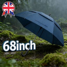 68" Golf Umbrella Extra Large Automatic Open Windproof Waterproof Dual Canopy UK
